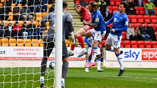 Aberdeen's Angus MacDonald scores against St Johnstone