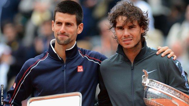 Novak Djokovic and Rafael Nadal after their 2012 French Open final