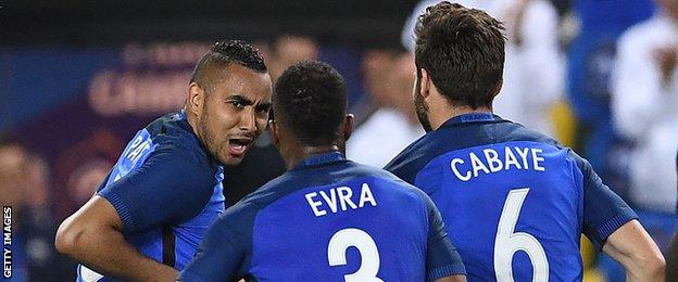 France's Dimitri Payet (left) celebrates his goal against Cameroon