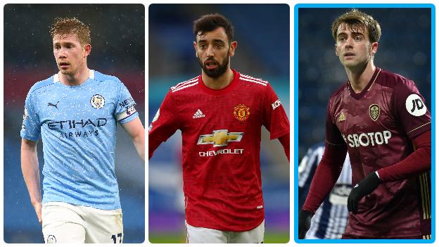 Kevin De Bruyne De Manchester City, Bruno Fernandes De Manchester United Et Patrick Bamford De Leeds