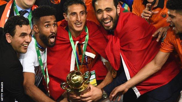 RS Berkane players with the Confederation Cup