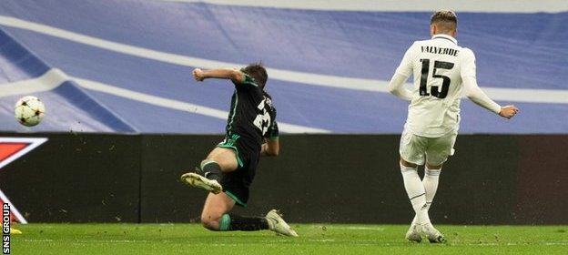 Fede Valverde scores Real Madrid's fifth goal against Celtic