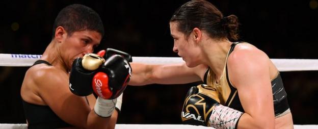 Katie Taylor defeated Cindy Serrano (left) in 2018 but is chasing a 'superfight' against Serrano's younger sister Amanda this year