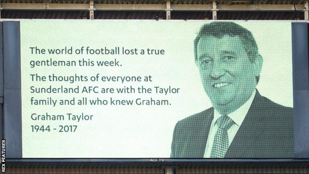 Sunderland described Taylor as a "true gentleman" in a message on the big screen at the Stadium of Light before the game with Stoke City