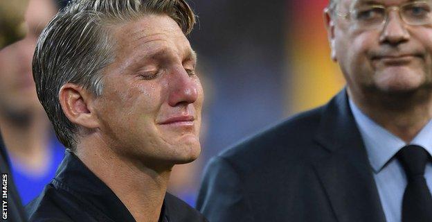 Bastian Schweinsteiger: Emotional Germany midfielder plays last