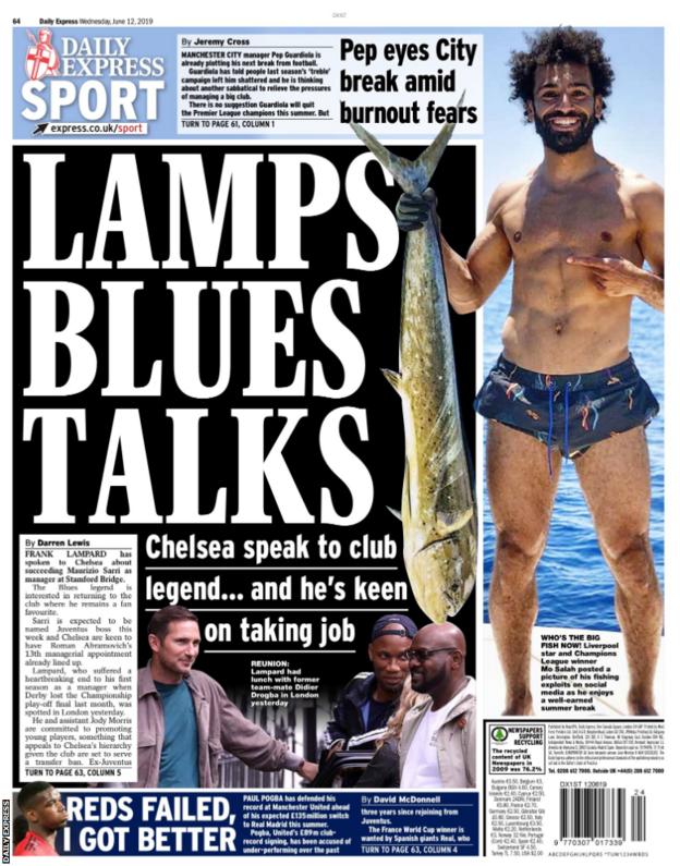 Wednesday's Daily Express reads: 'Lamps Blues talks'
