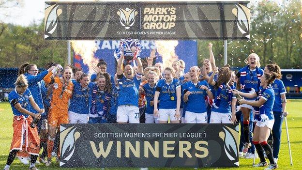 SWPL: Rangers comienzan la defensa del título contra Glasgow Women en la primera temporada bajo SPFL Rangers Femenino levanta el trofeo SWPL1