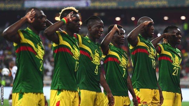 Mali players celebrate a goal at the Africa Cup of Nations