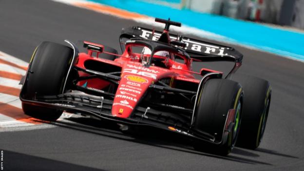 Charles Leclerc driving for Ferrari astatine  the 2023 Miami Grand Prix