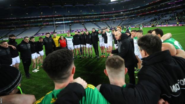 Malachy O'Rourke addresses his Glen players after their All-Ireland semi-final win over Moycullen