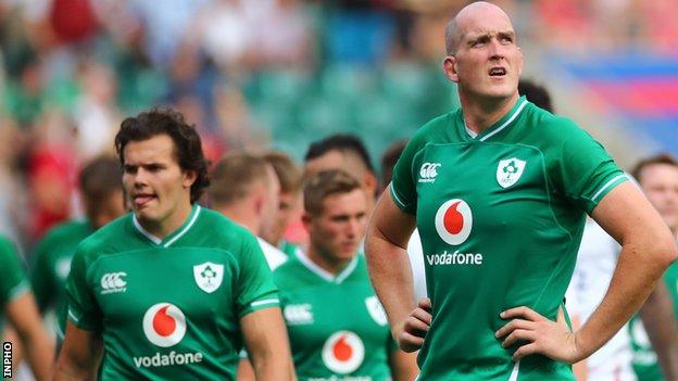 Devin Toner and Ireland team-mates after last August's hammering by England at Twickenham