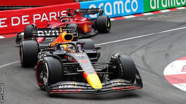 Max Verstappen in front of Charles Leclerc at the Monaco Grand Prix