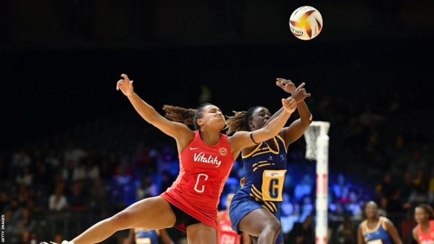 England's Imogen Allison playing at Netball World Cup