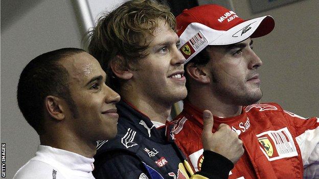 Lewis Hamilton, Sebastian Vettel en Fernando Alonso