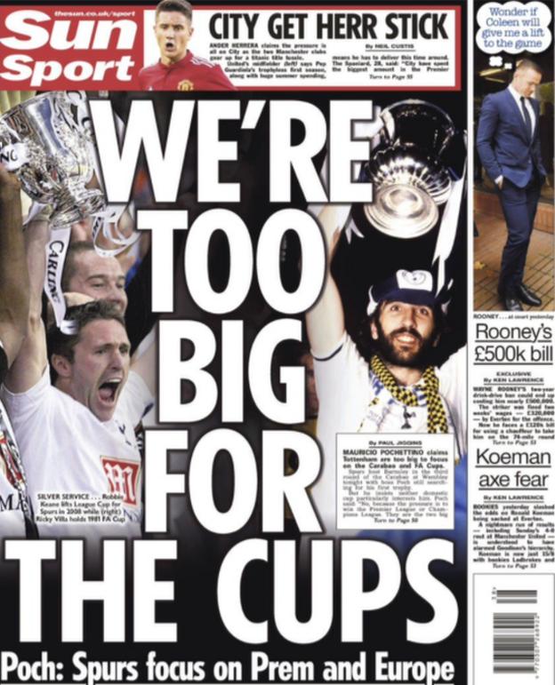 The Sun's back page focuses on Tottenham
