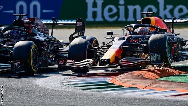 Lewis Hamilton and Max Verstappen collide at the Italian Grand Prix
