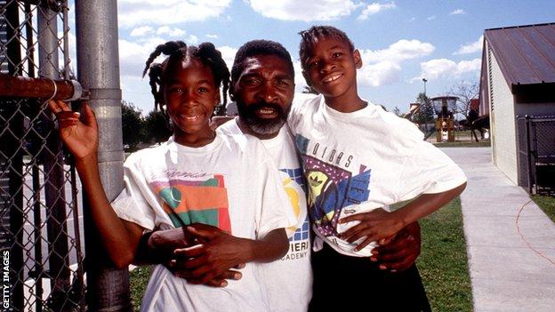 Richard Williams with daughters Venus and Serena, pictured in Compton in 1991