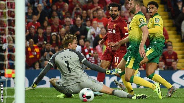 Liverpool 4 1 Norwich Newly Promoted Side Overwhelmed At Anfield Bbc Sport