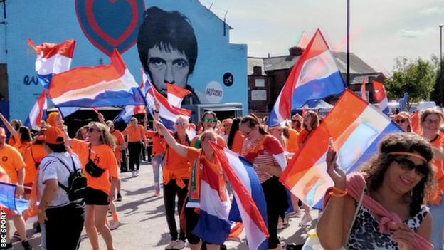 Netherlands fans in the Euro 2022 fan park in Leigh town centre