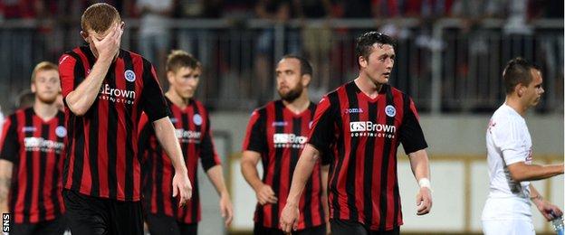 St Johnstone players look dejected as they leave the pitch after losing 3-2 on aggregate to Spartak Trnava in the third qualifying round of the Europa League last season