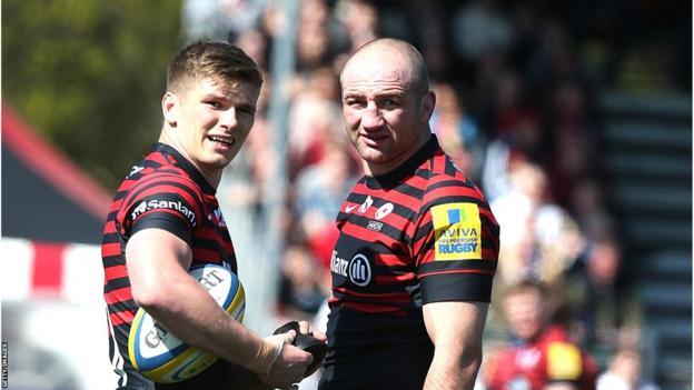 Owen Farrell and Steve Borthwick playing for Saracens