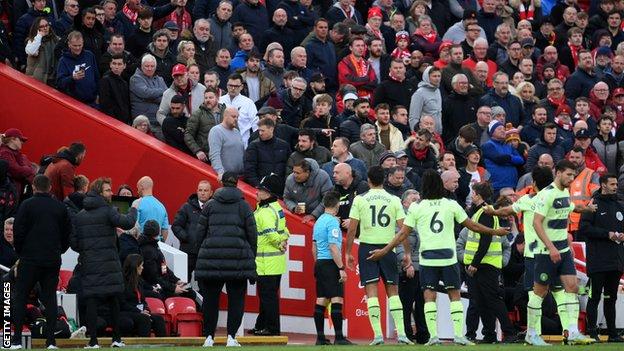 TV pictures showed players, managers and fans giving referee Anthony Taylor their thoughts as he watched a VAR replay