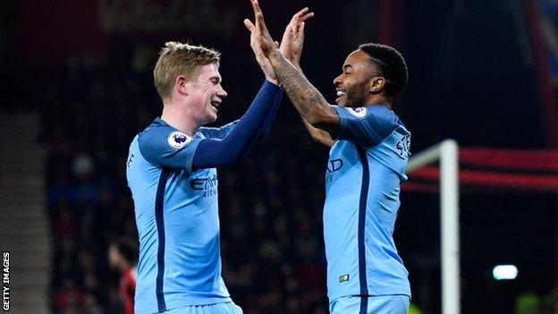 Manchester City's Kevin de Bruyne and Raheem Sterling