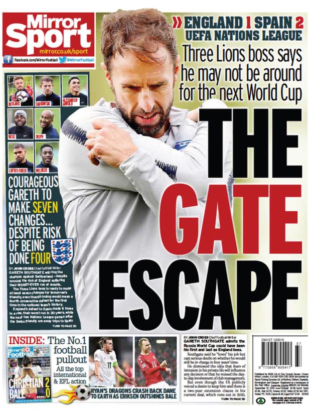 Daily Mirror back page on Monday