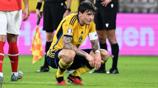 Victor Lindelof reacts after Sweden's Euro 2024 qualifying match with Austria
