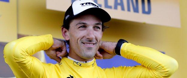 Fabian Cancellara wears the yellow jersey