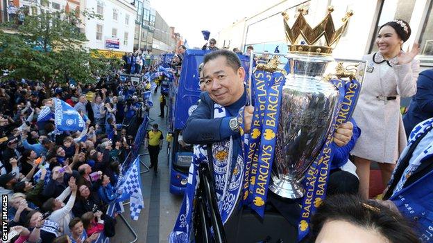 Leicester celebrate their Premier League title win in 2016