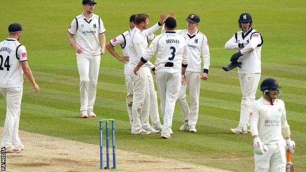 Rob Jones was Lancashire's second victim of the morning at Lord's, leg before wicket to Danny Briggs