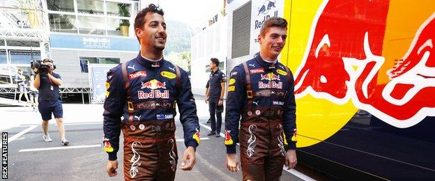 Red Bull F1 drivers Daniel Ricciardo and Max Verstappen