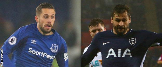 Gylfi Sigurdsson and Fernando Llorente in action for Everton and Tottenham, the clubs they respectively joined from Swansea