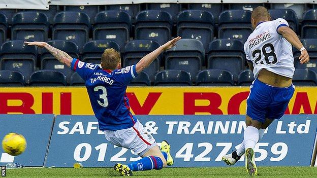 Josh Magennis (right) scores against Inverness Caledonian Thistle