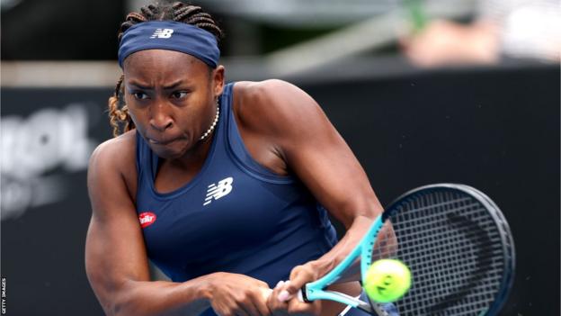 Coco Gauff of the USA plays a backhand