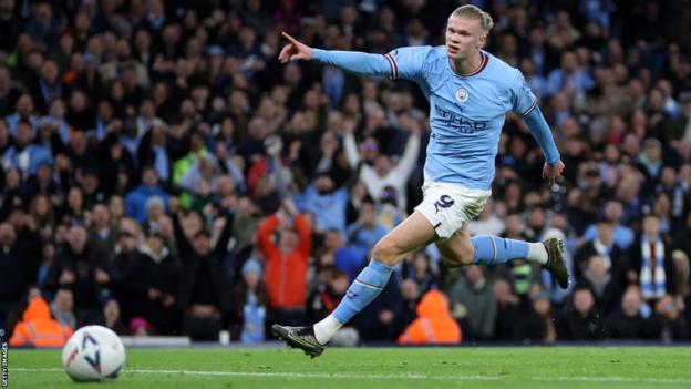 Erling Haaland celebrates scoring