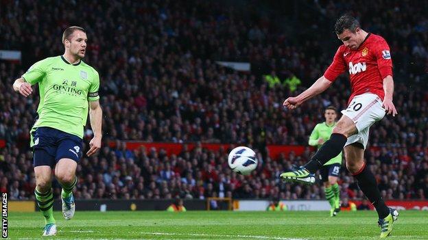 Robin Van Persie scores a stunning volley to clinch the 2012-13 Premier League title for Manchester United