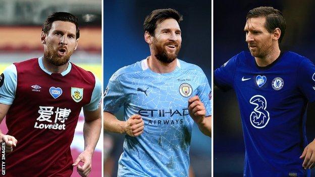 A mock-up of how Lionel Messi might look playing for Burnley, Manchester City and Chelsea