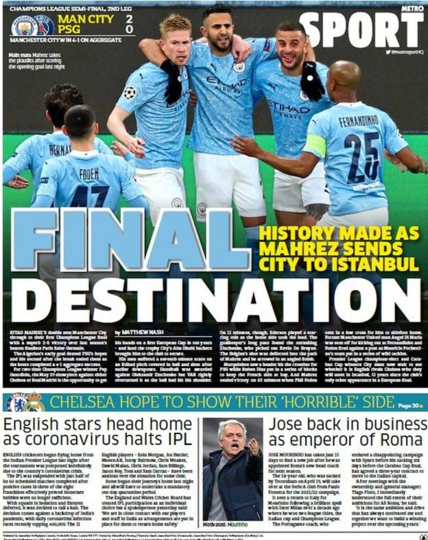 Wednesday's Metro back page