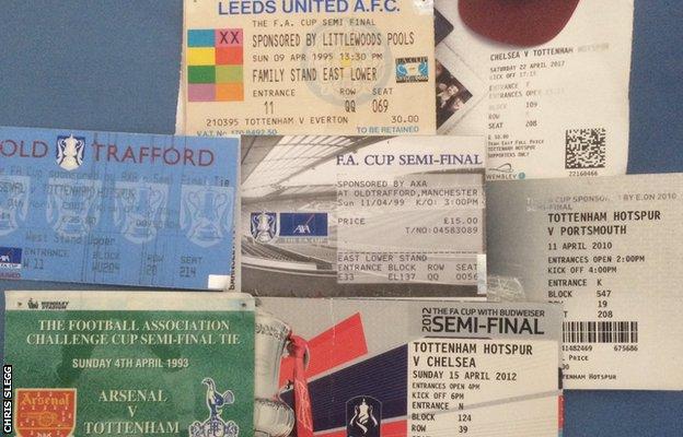 Ticket stubs from Tottenham's seven straight FA Cup semi-final defeats