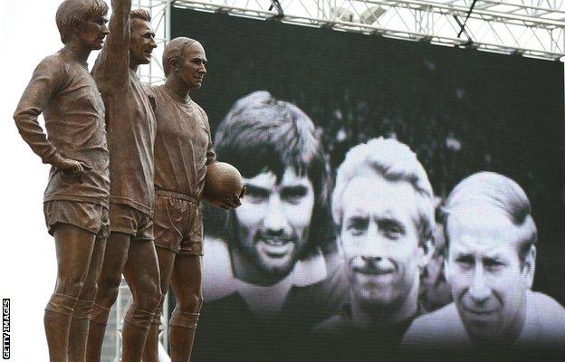  Statue of George Best, Denis Law and Bobby Charlton outside Old Trafford