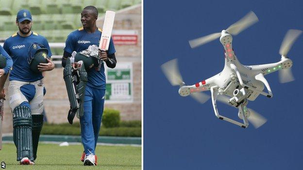 South Africa players and a drone