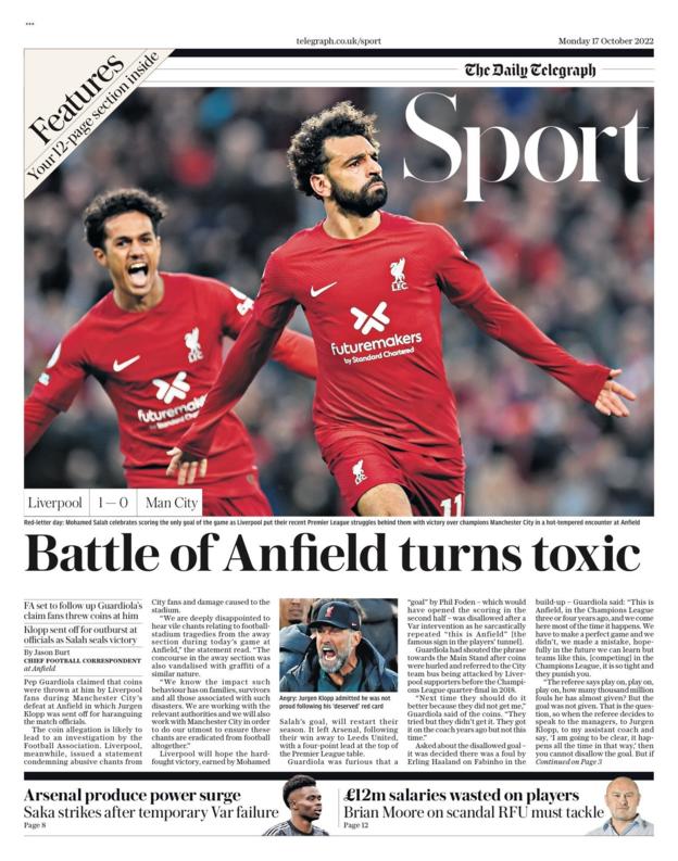 Monday's sports pages BBC Sport