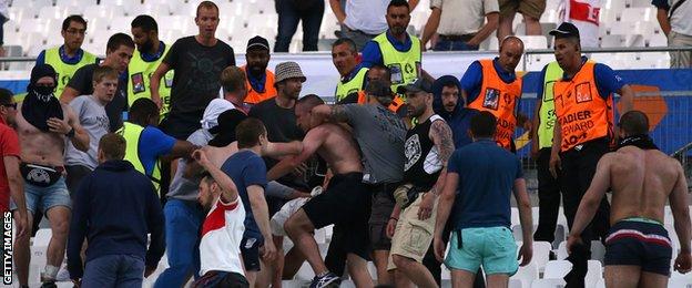 Fans clash in the Stade Velodrome