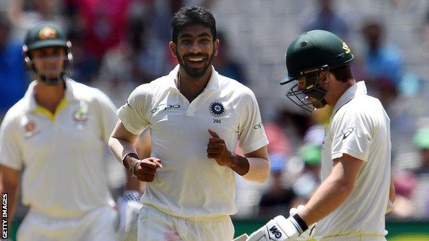 India bowler Jasprit Bumrah celebrates