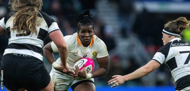 South Africa's Lusanda Dumke in action against the Barbarians