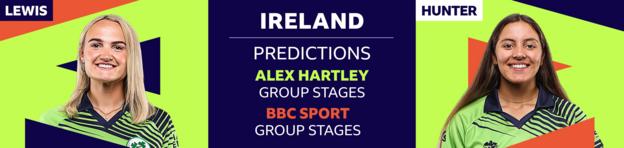 A banner representation  showing Alex Hartley has picked Gaby Lewis and Amy Hunter arsenic  her 2  Ireland players to ticker  astatine  the Women's T20 World Cup 2023. Hartley has predicted Ireland volition  beryllium  eliminated successful  the radical  stages, arsenic  does BBC Sport cricket writer   Ffion Wynne