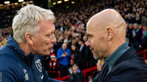 West Ham boss David Moyes (left) and Erik ten Hag before Manchester United's 1-0 Premier League win over the Hammers at Old Trafford on 30 October 2022