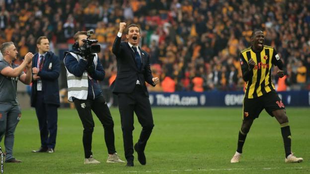 Javi Gracia celebrates his Watford side reaching the FA Cup final in 2019